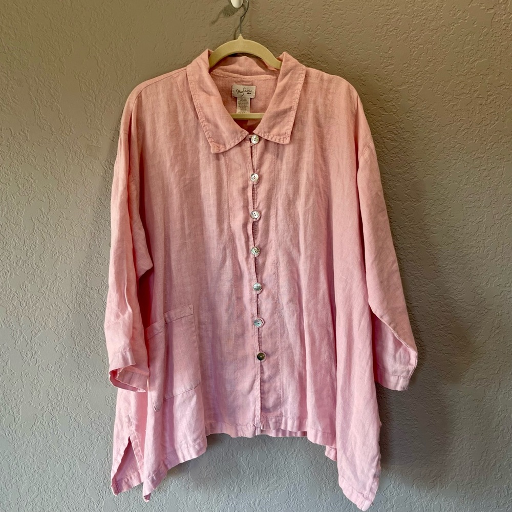 Mosaic USA 100% Linen Pink Button Down Size L